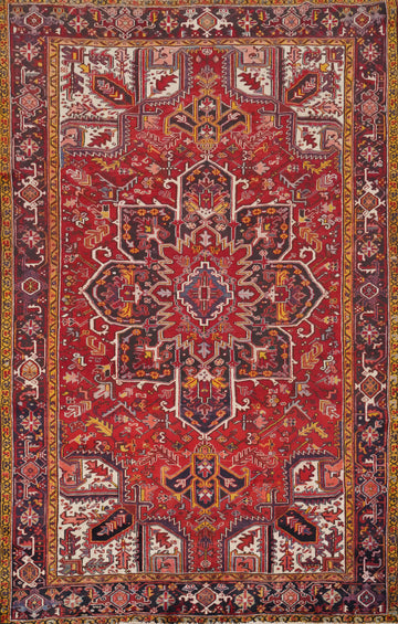Vintage Red Heriz Persian Area Rug 7x10