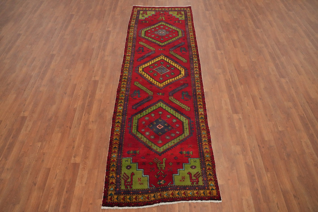 Animals Wool Tabriz Persian Runner Rug 3x10