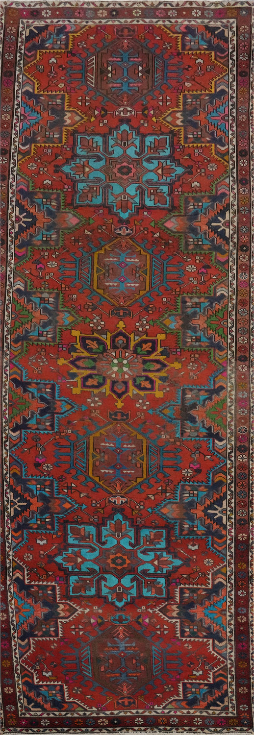 Geometric Wool Heriz Persian Runner Rug 3x11
