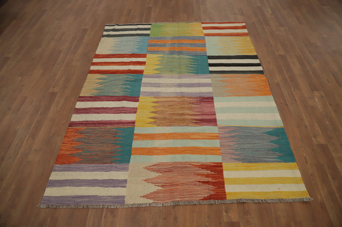 Striped Geometric Kilim Vegetable Dye Rug 5x6