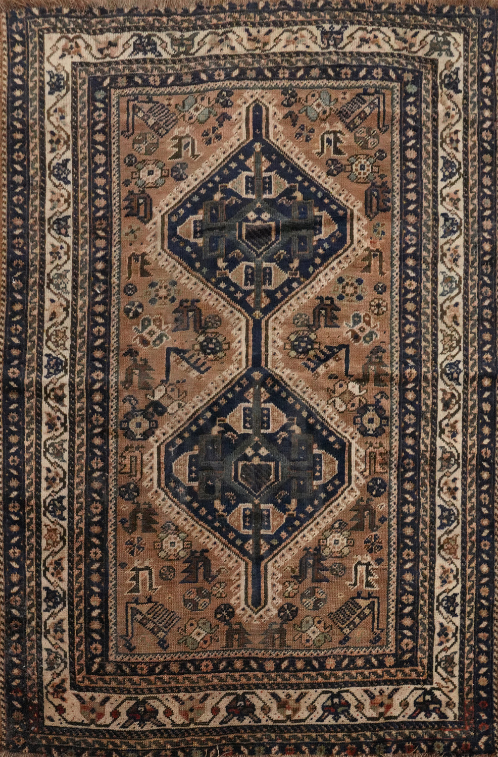 Antique Vegetable Dye Qashqai Persian Rug 4x5