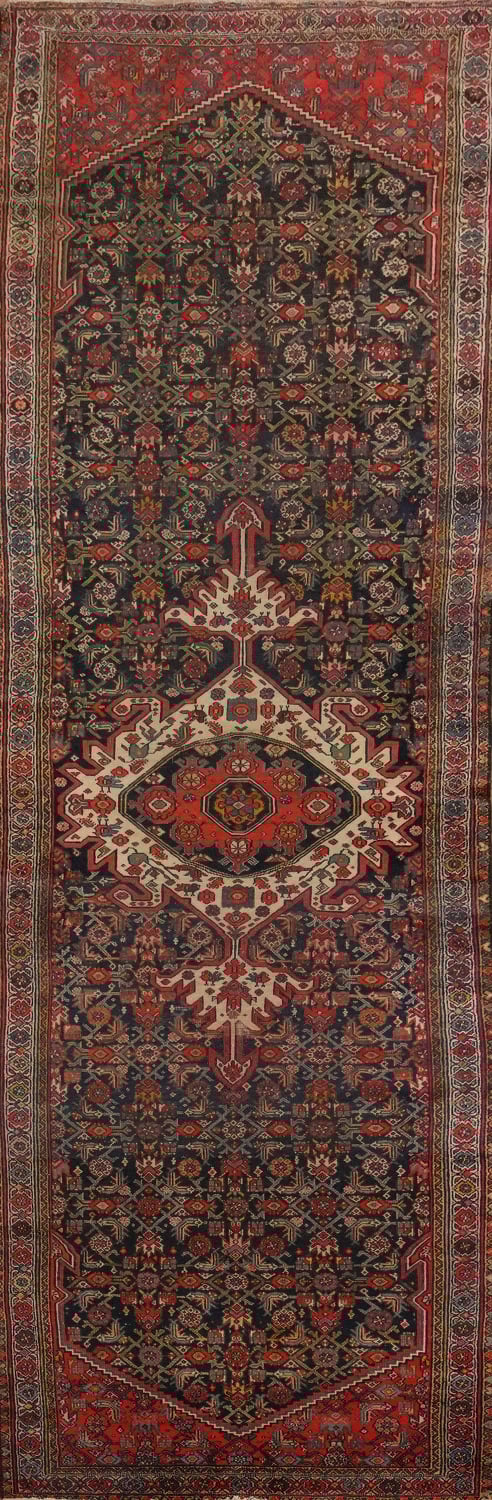 Antique Vegetable Dye Bibikabad Persian Runner Rug 3x13