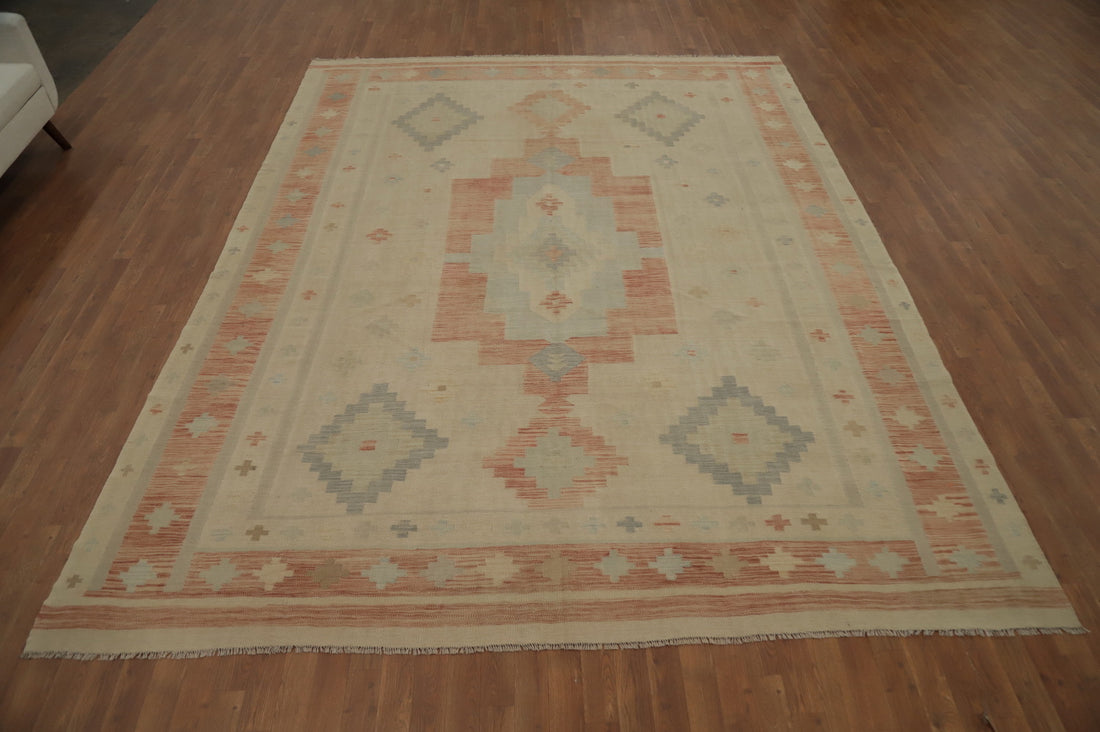 Vegetable Dye Geometric Kilim Flat Weave Area Rug 9x12