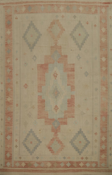 Vegetable Dye Geometric Kilim Flat Weave Area Rug 9x12