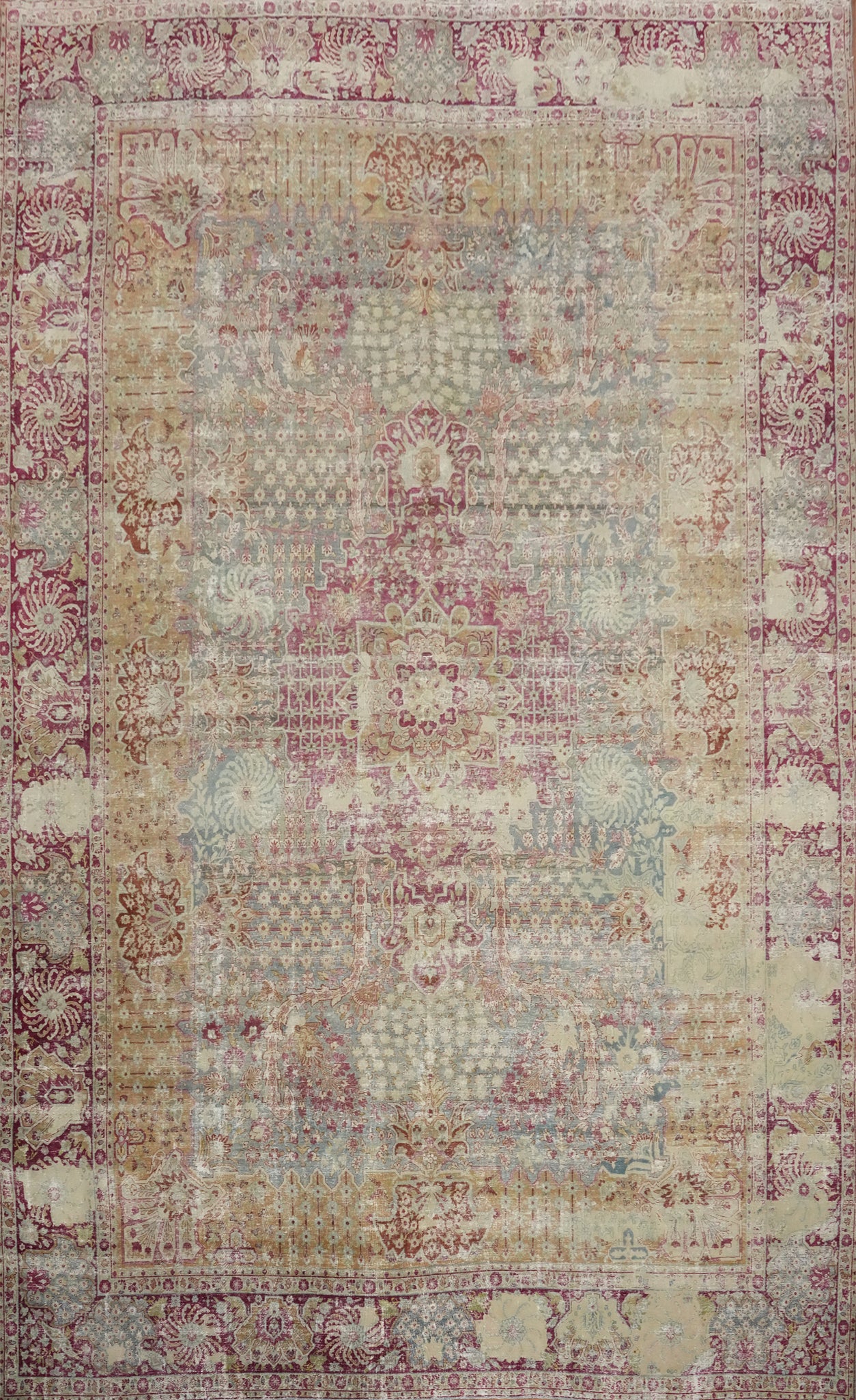 Pre-1900 Antique Kerman Ravar Vegetable Dye Persian Rug 15x20