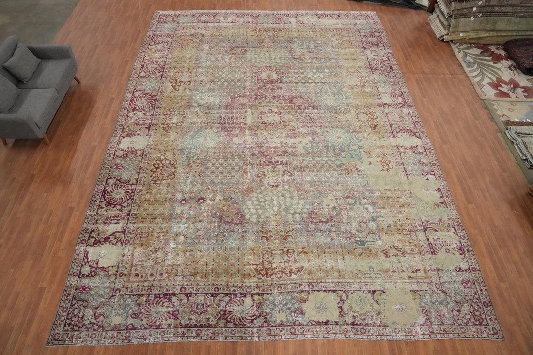 Pre-1900 Antique Kerman Ravar Vegetable Dye Persian Rug 15x20