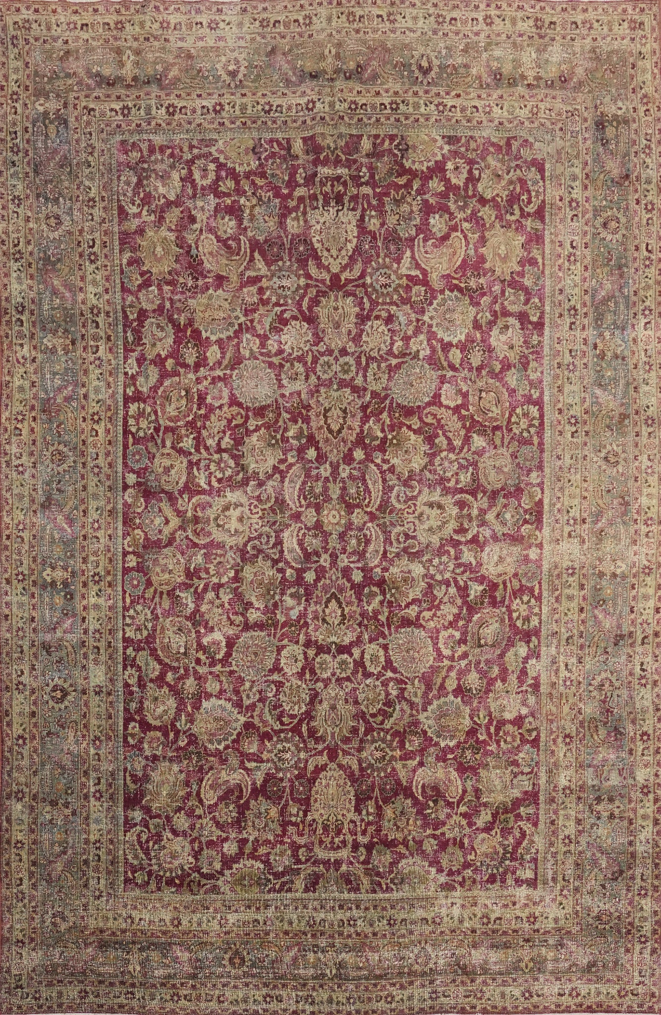 Antique Vegetable Dye Mashad Persian Area Rug 10x13