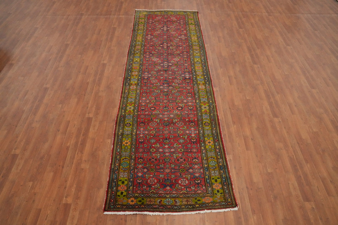 Vintage Wool Hamedan Persian Runner Rug 4x12