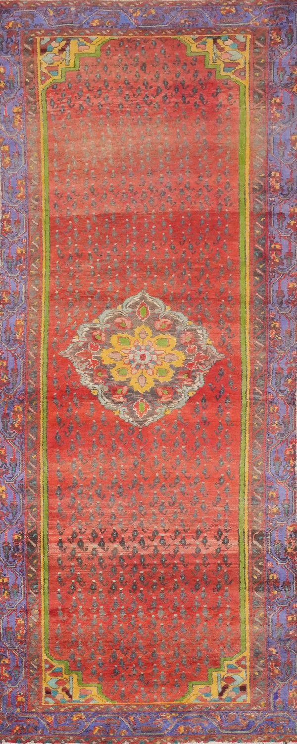 Vintage Geometric Hamedan Persian Runner Rug 3x9