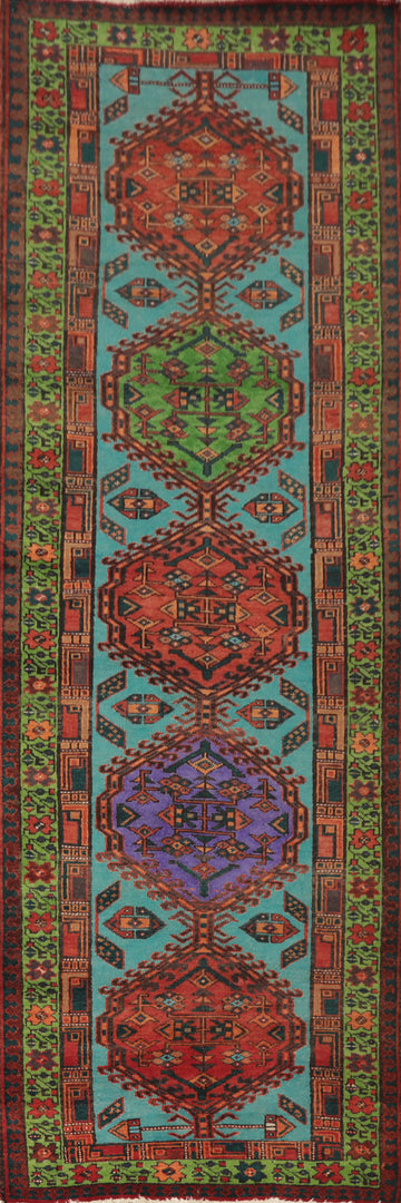 Blue Geometric Ardebil Persian Runner Rug 3x11