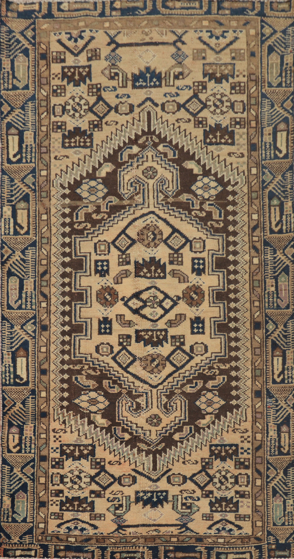 Tribal Geometric Hamedan Persian Rug 3x6