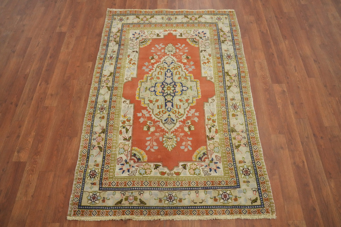 Vintage Wool Orange Tabriz Persian Rug 3x5