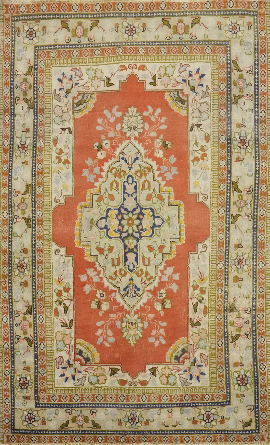 Vintage Wool Orange Tabriz Persian Rug 3x5