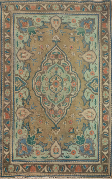 Vintage Geometric Tabriz Persian Rug 3x5