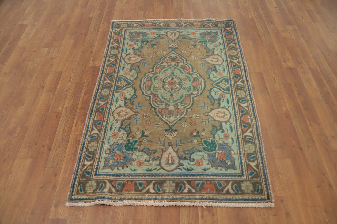 Vintage Geometric Tabriz Persian Rug 3x5