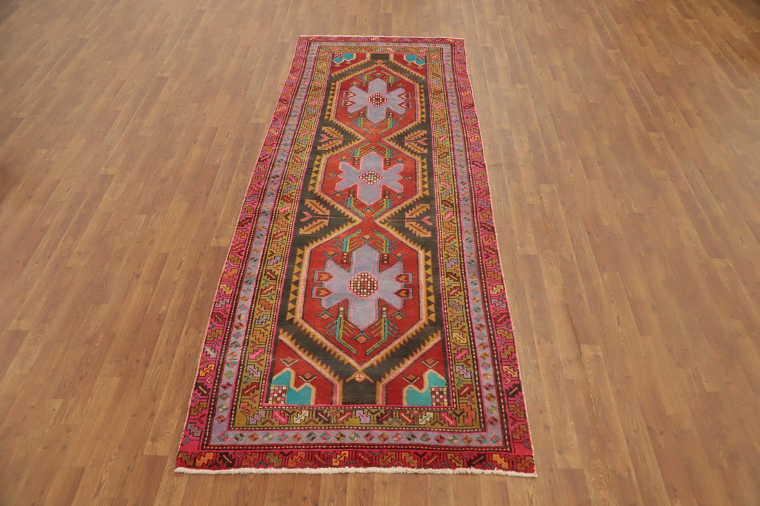 Vintage Geometric Meshkin Persian Runner Rug 4x10