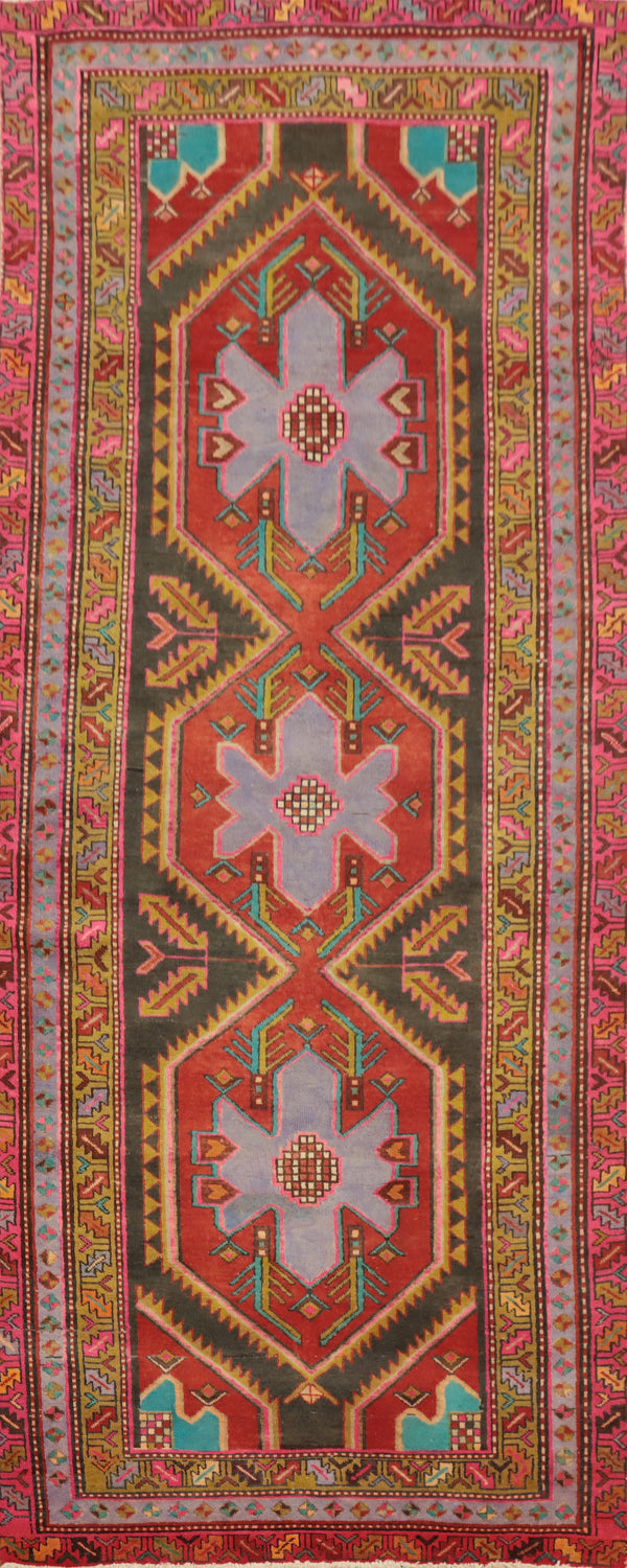 Vintage Geometric Meshkin Persian Runner Rug 4x10