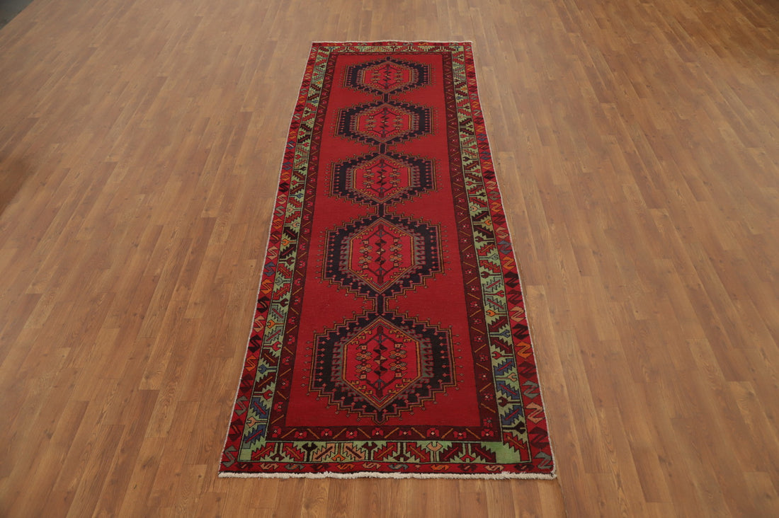 Handmade Red Wool Ardebil Persian Runner Rug 4x11
