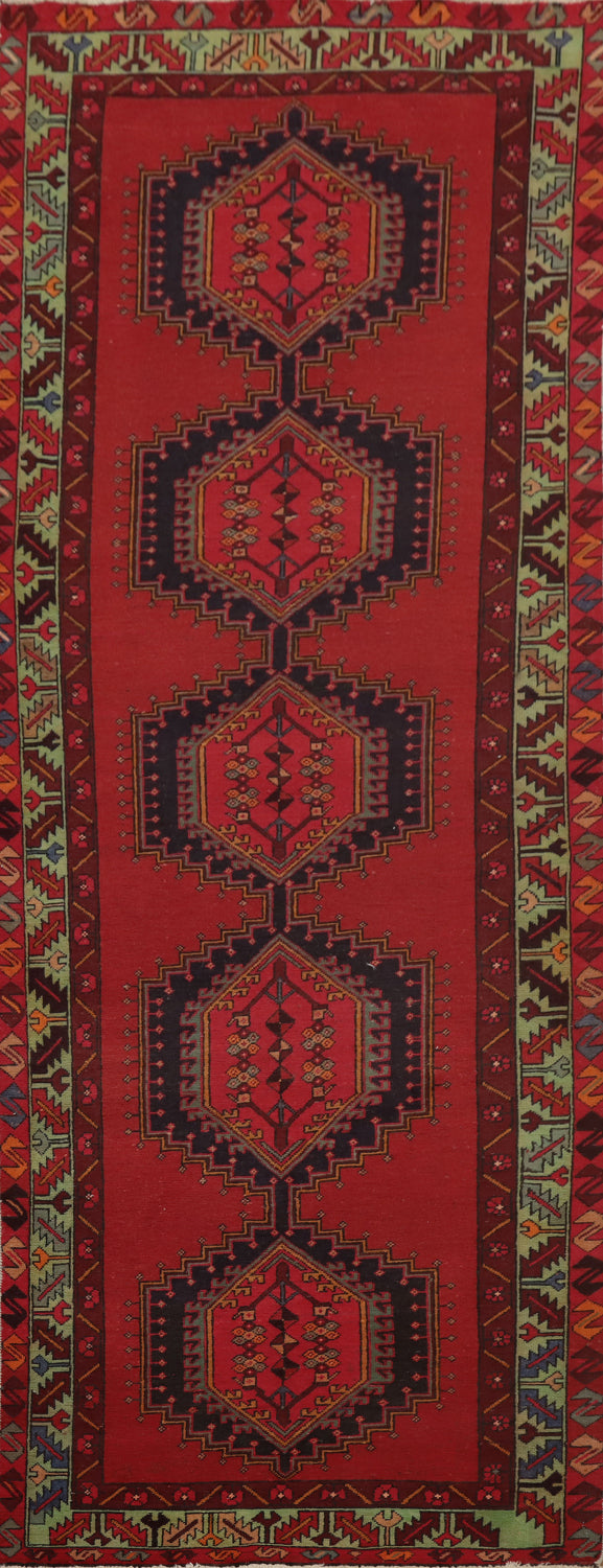 Handmade Red Wool Ardebil Persian Runner Rug 4x11