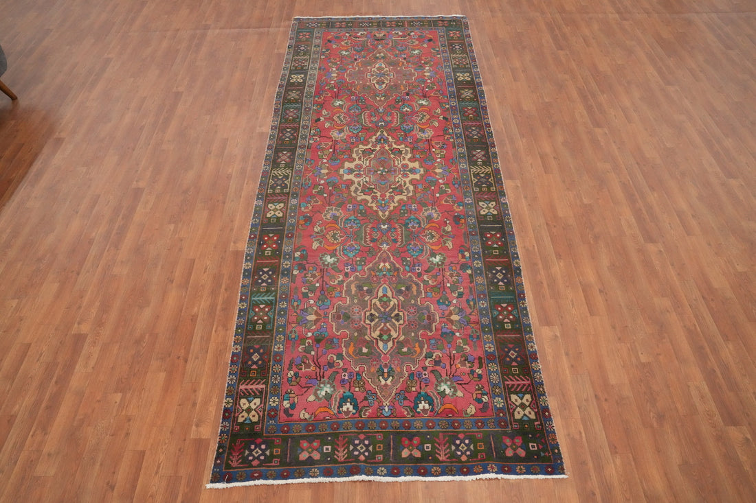 Handmade Pink Wool Heriz Persian Area Rug 5x12
