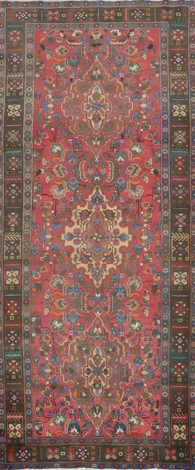 Handmade Pink Wool Heriz Persian Area Rug 5x12