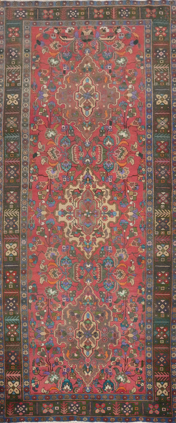 Handmade Pink Wool Heriz Persian Area Rug 5x12