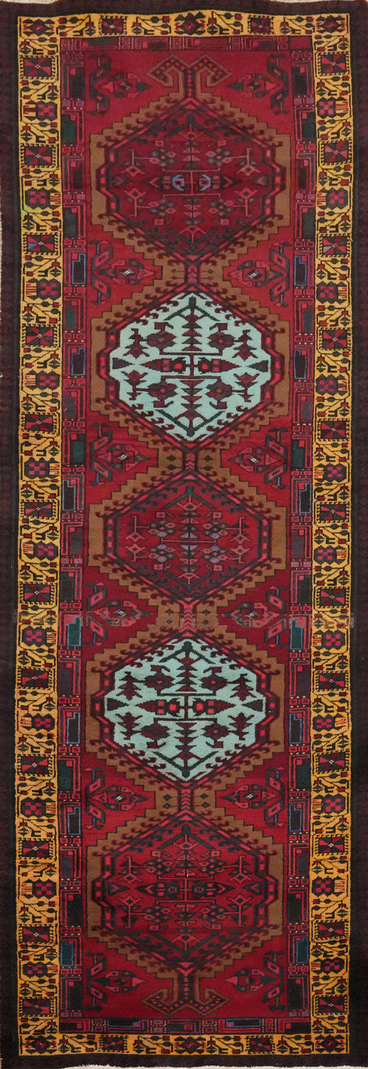 Geometric Red Ardebil Persian Runner Rug 3x11