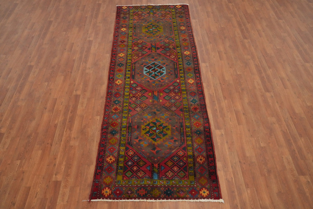 Vintage Geometric Ardebil Persian Runner Rug 4x10