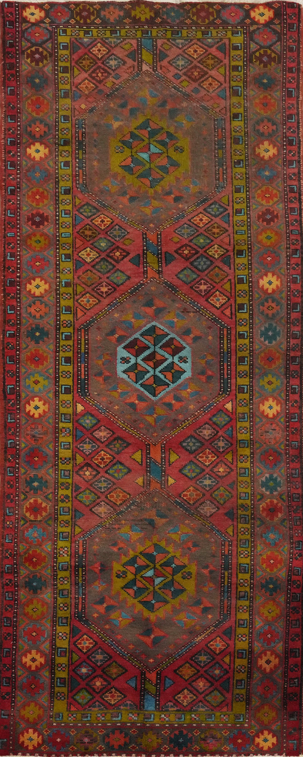 Vintage Geometric Ardebil Persian Runner Rug 4x10