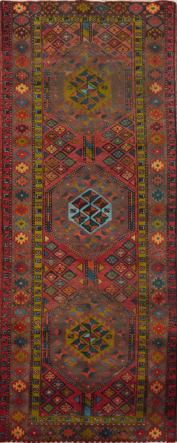 Vintage Geometric Ardebil Persian Runner Rug 4x10