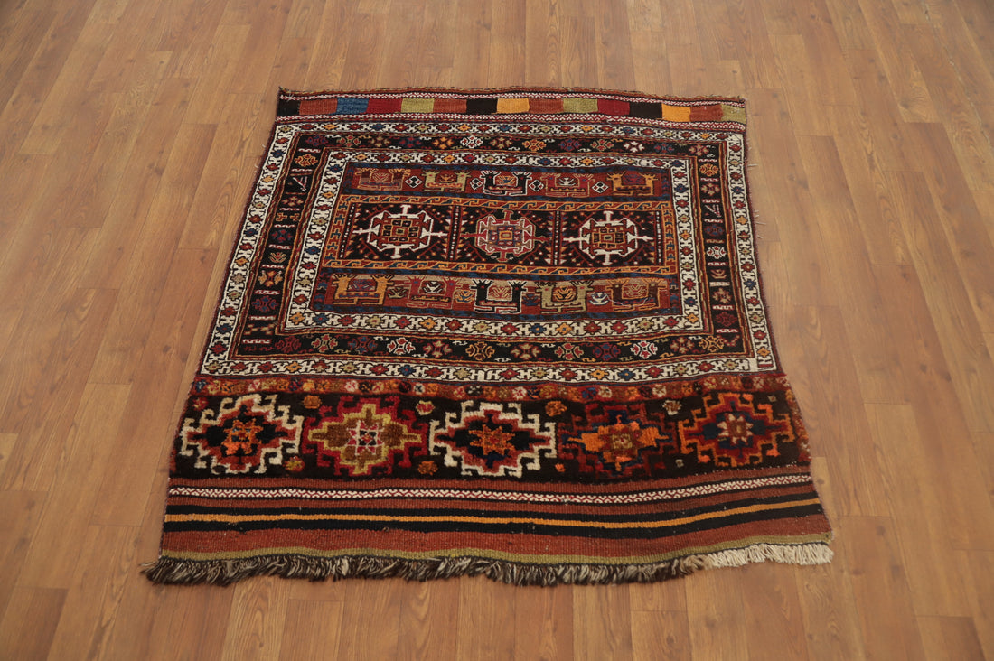 Vegetable Dye Wool & Silk Sumak Persian Rug 3x3