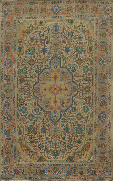 Vintage Geometric Tabriz Persian Area Rug 7x10