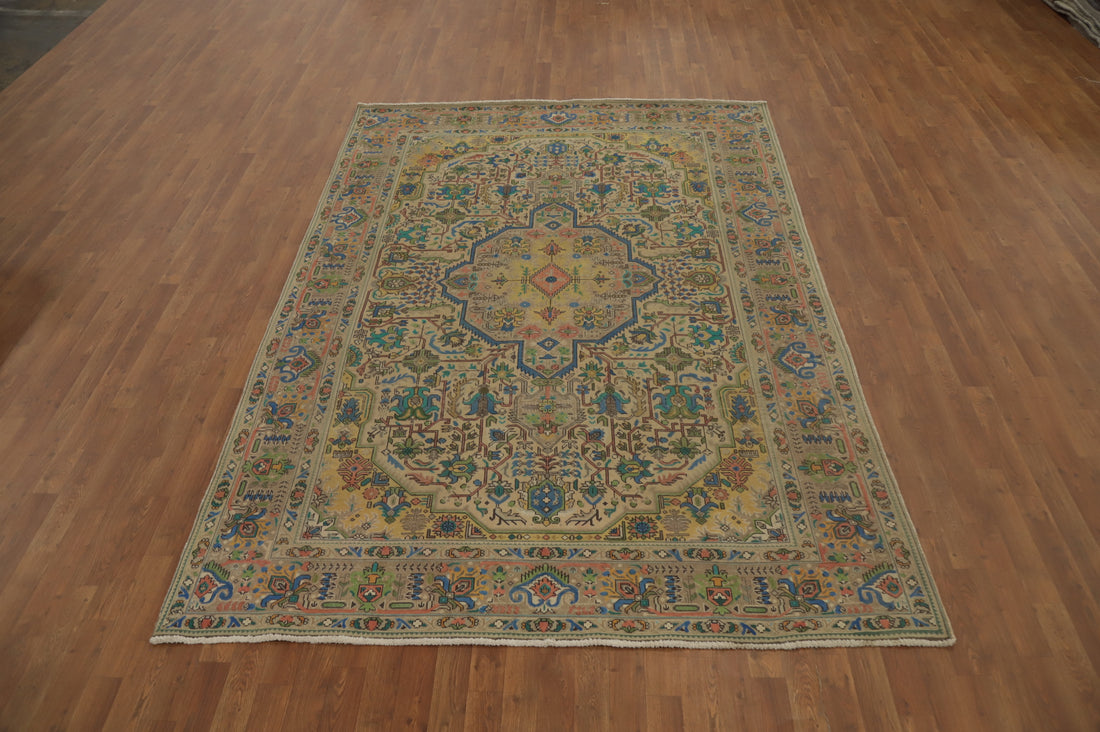 Vintage Geometric Tabriz Persian Area Rug 7x10