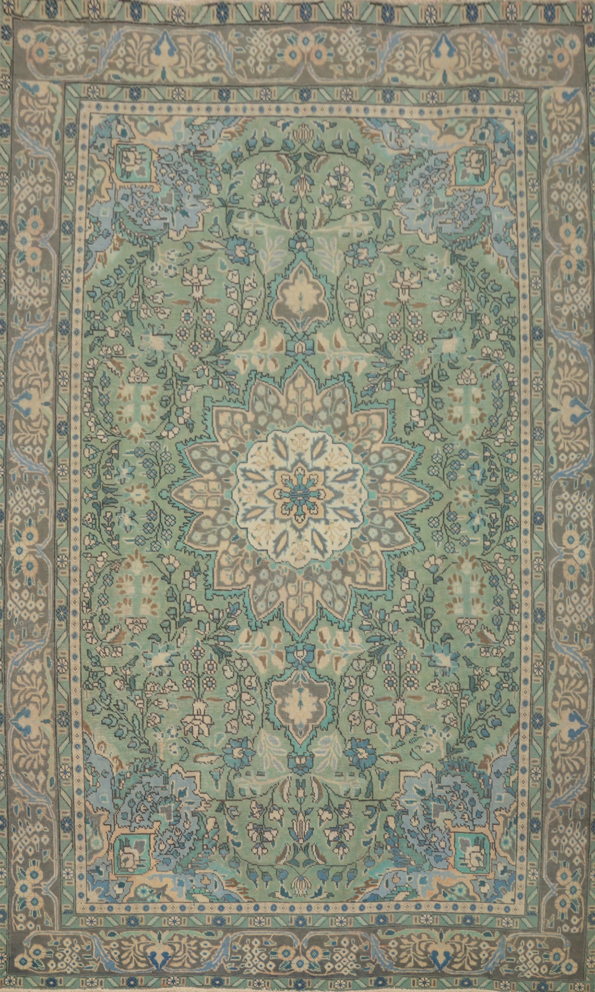 Green Floral Medallion Tabriz Persian Area Rug 7x10
