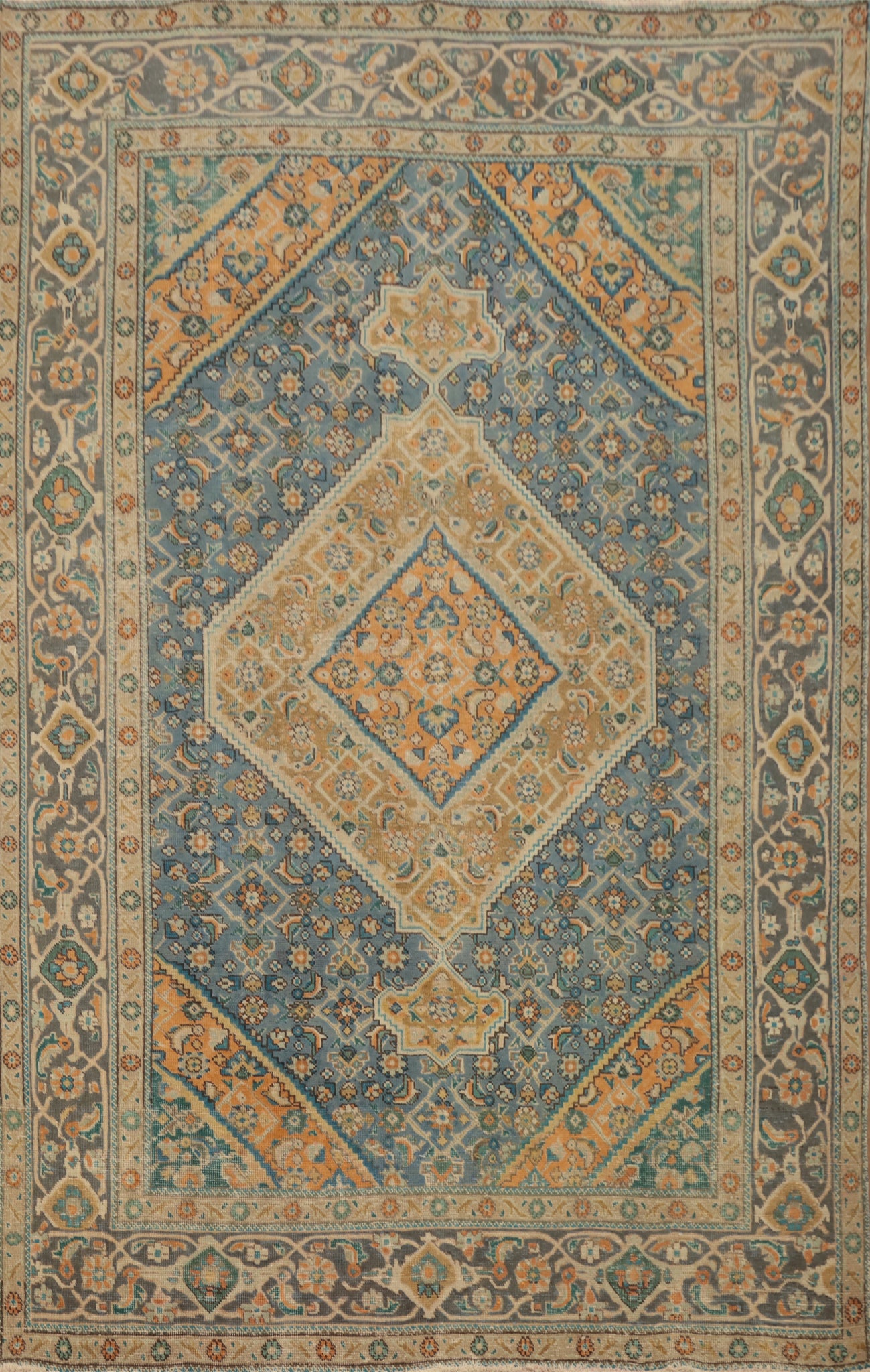 Blue Geometric Tabriz Persian Area Rug 6x9