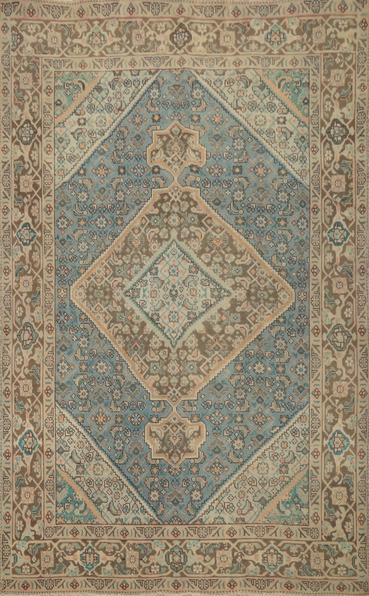 Light Blue Geometric Tabriz Persian Area Rug 6x9