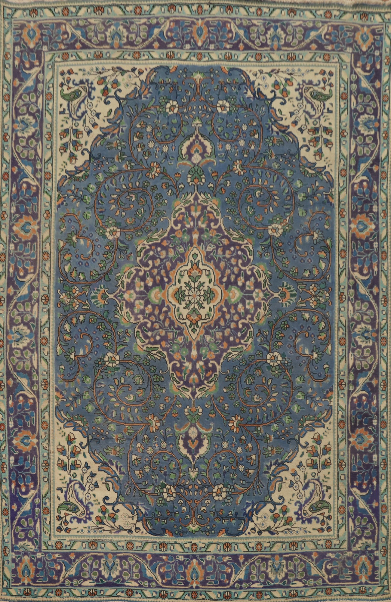 Traditional Floral Blue Tabriz Persian Area Rug 7x9