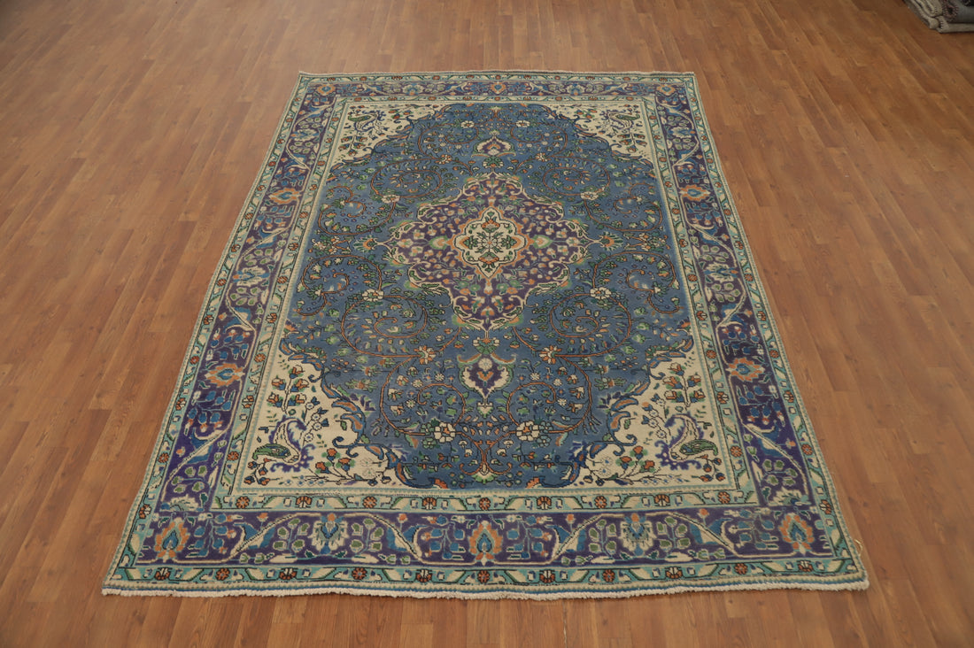 Traditional Floral Blue Tabriz Persian Area Rug 7x9
