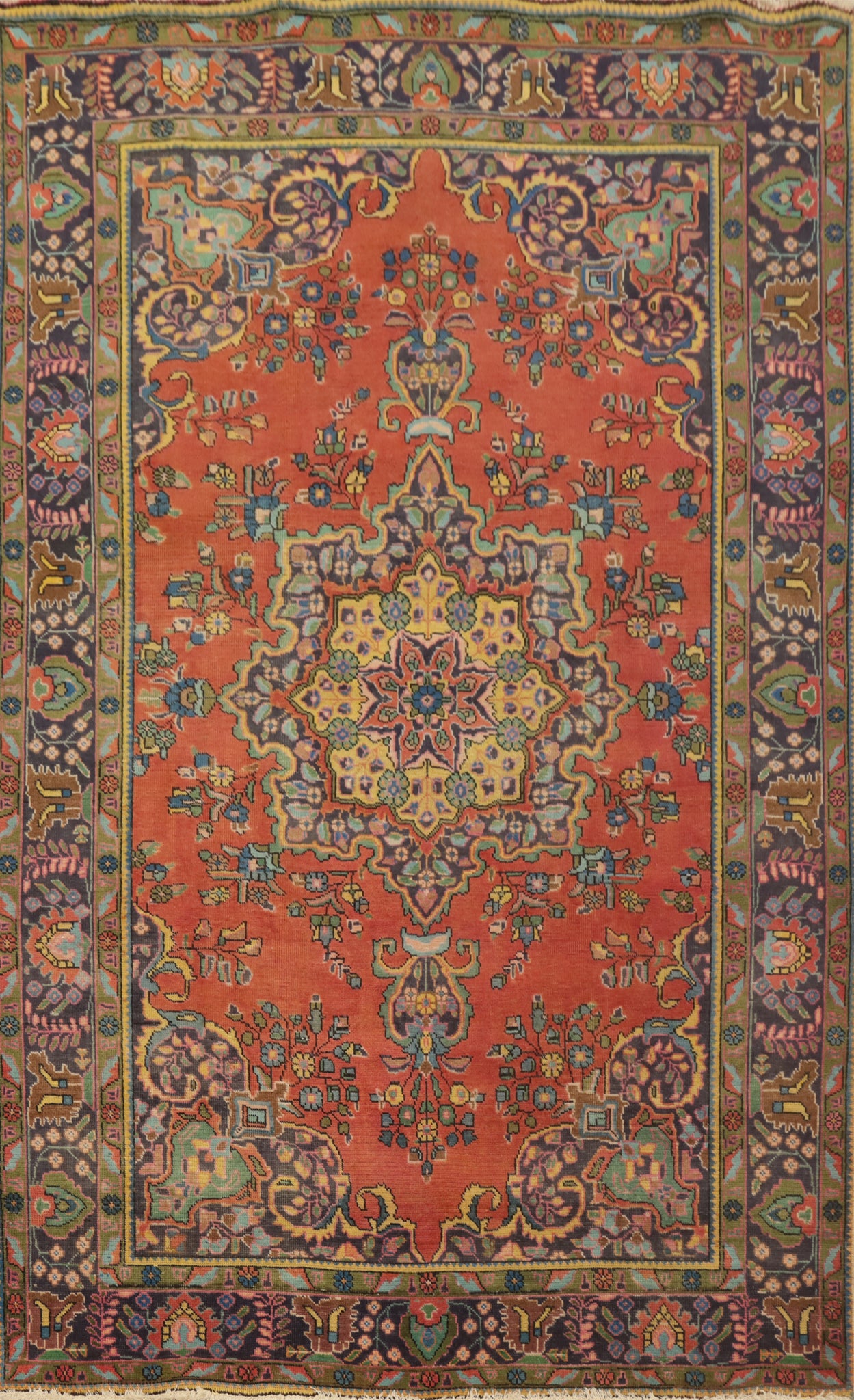 Orange Wool Medallion Tabriz Persian Area Rug 6x9