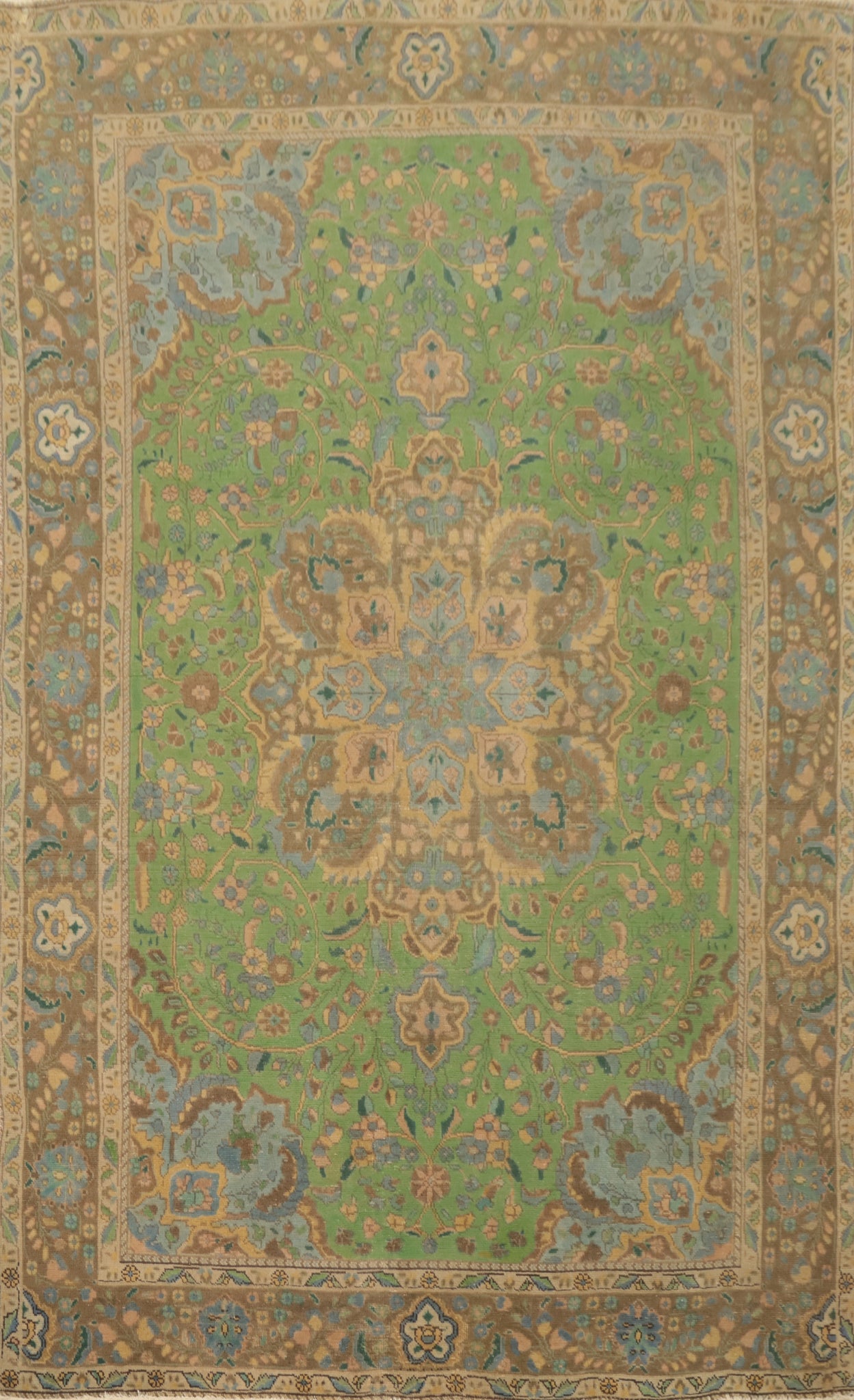 Green Floral Tabriz Persian Area Rug 6x9