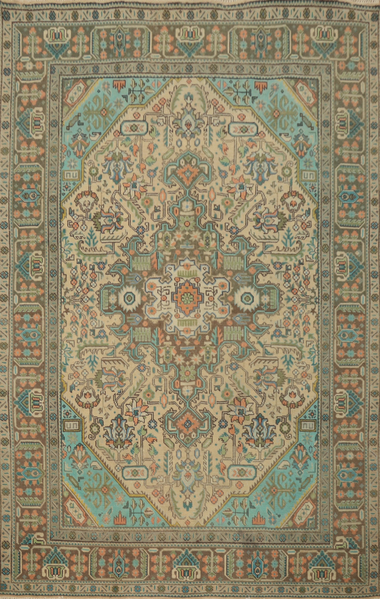 Geometric Wool Tabriz Persian Area Rug 6x9