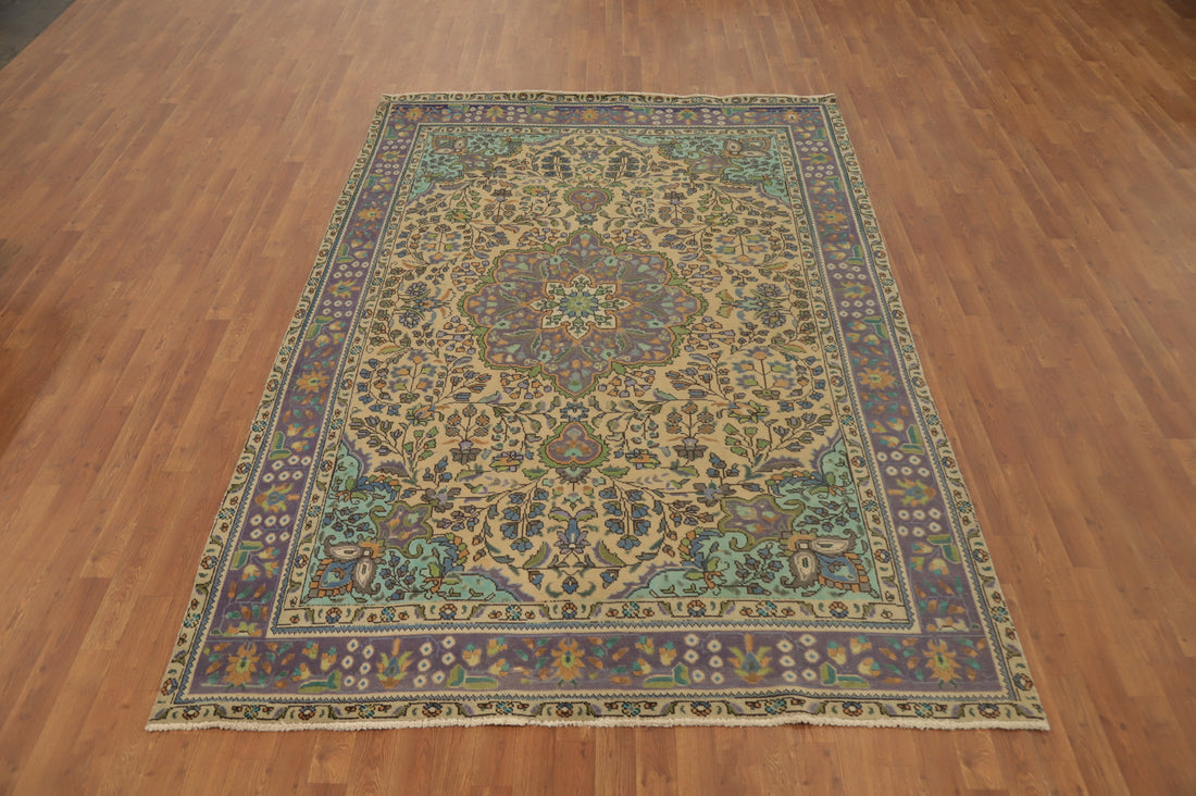 Vintage Floral Tabriz Persian Area Rug 6x10