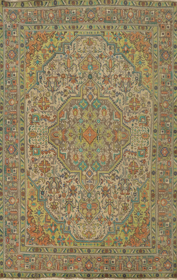 Vintage Geometric Tabriz Persian Area Rug 6x9