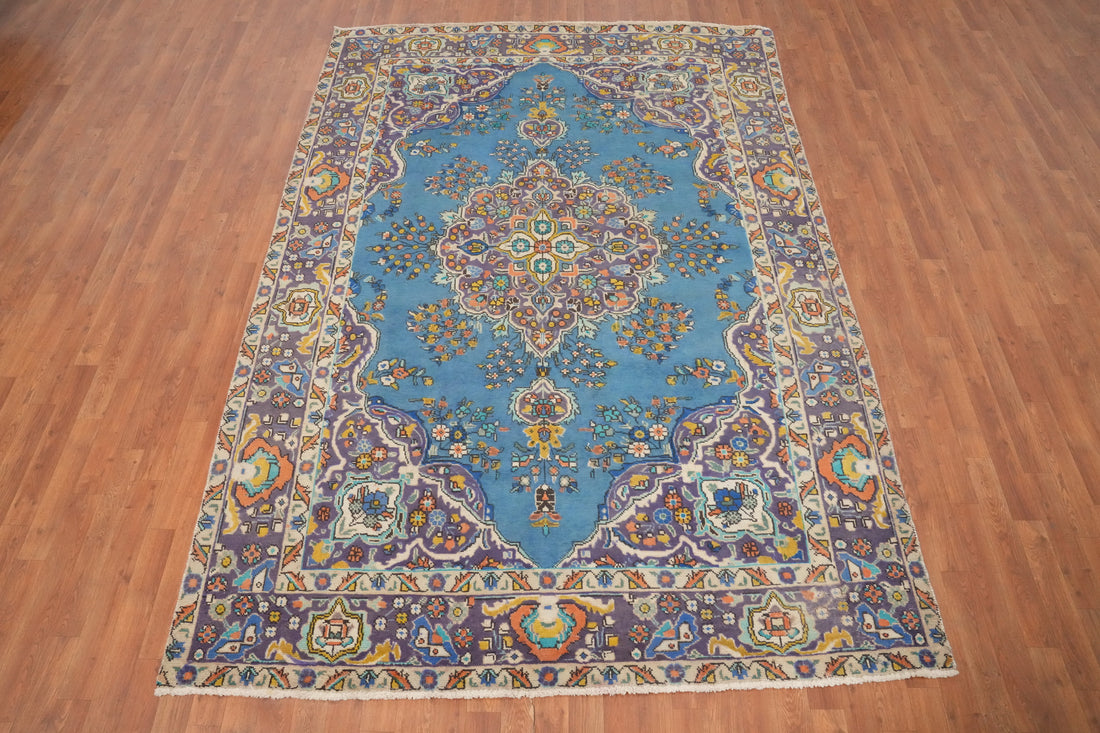 Handmade Blue Tabriz Persian Area Rug 7x10