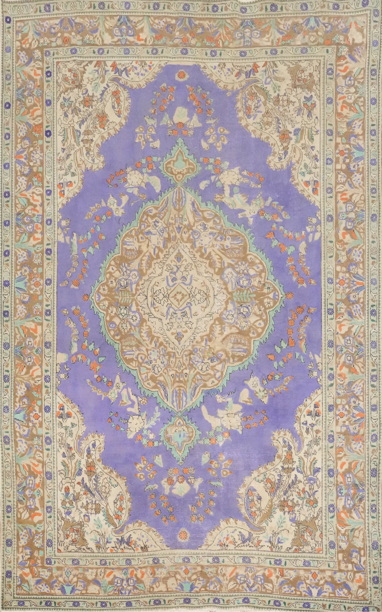 Purple Wool Floral Tabriz Persian Area Rug 7x10
