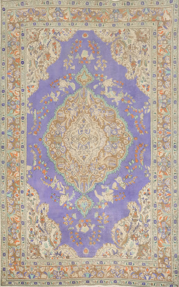 Purple Wool Floral Tabriz Persian Area Rug 7x10