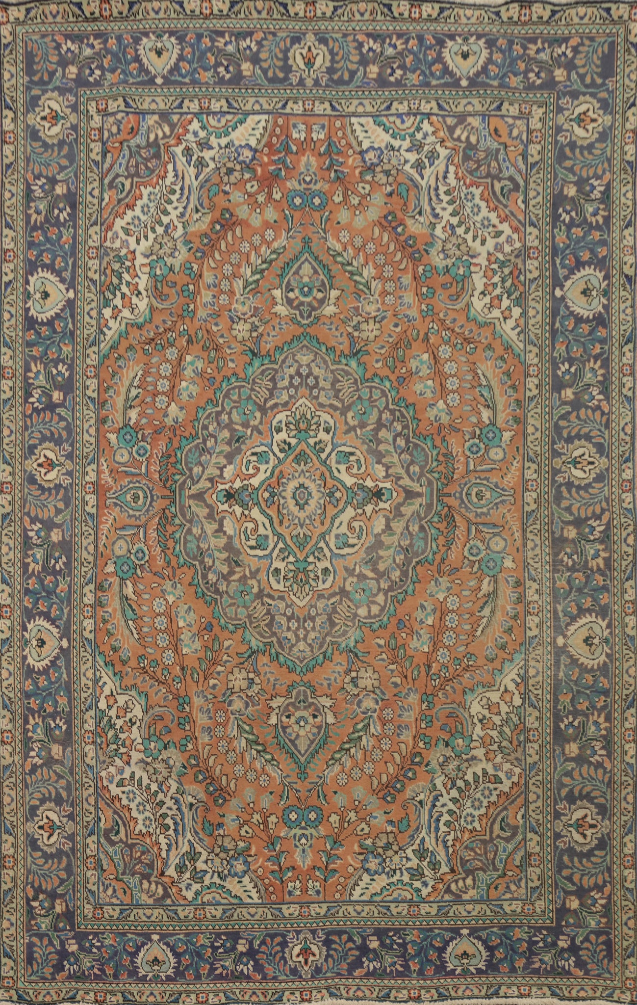 Vintage Floral Wool Tabriz Persian Area Rug 6x10