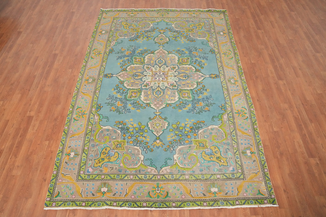 Light Blue Traditional Tabriz Persian Area Rug 7x10