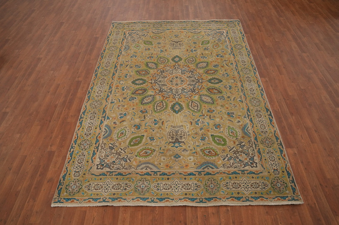 Vintage Medallion Wool Tabriz Persian Area Rug 6x10