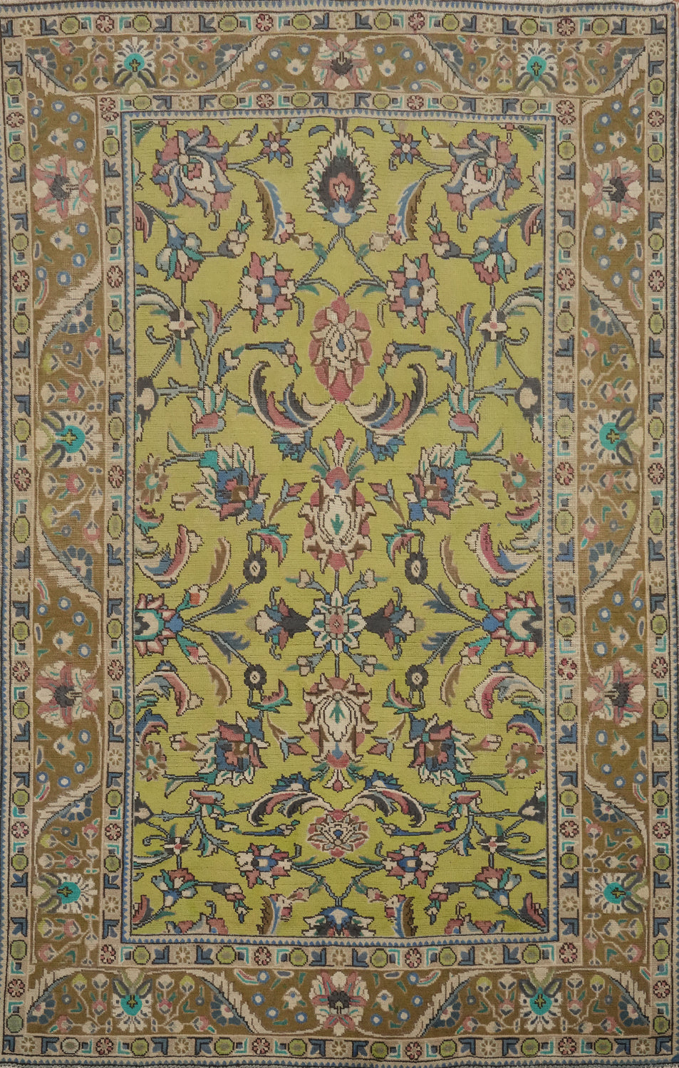 Handmade Green Floral Tabriz Persian Area Rug 6x9